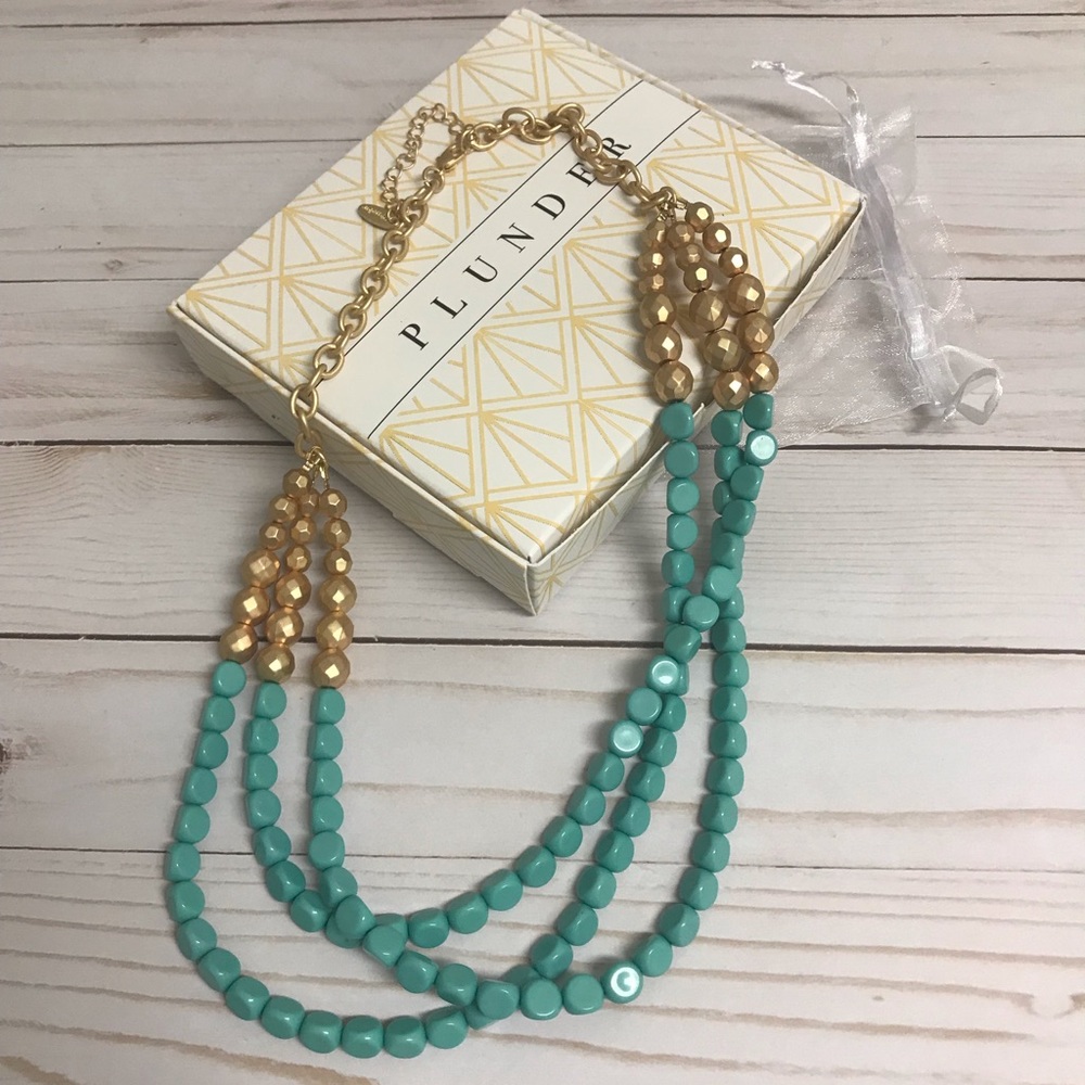 Retired Plunder Deidra Teal/Gold Necklace NIB